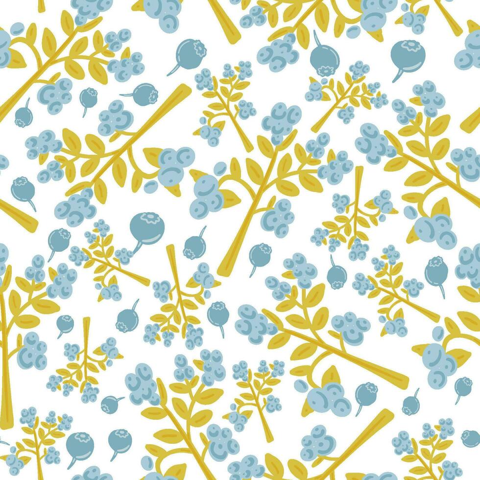 Blueberry hand drawn seamless pattern vector