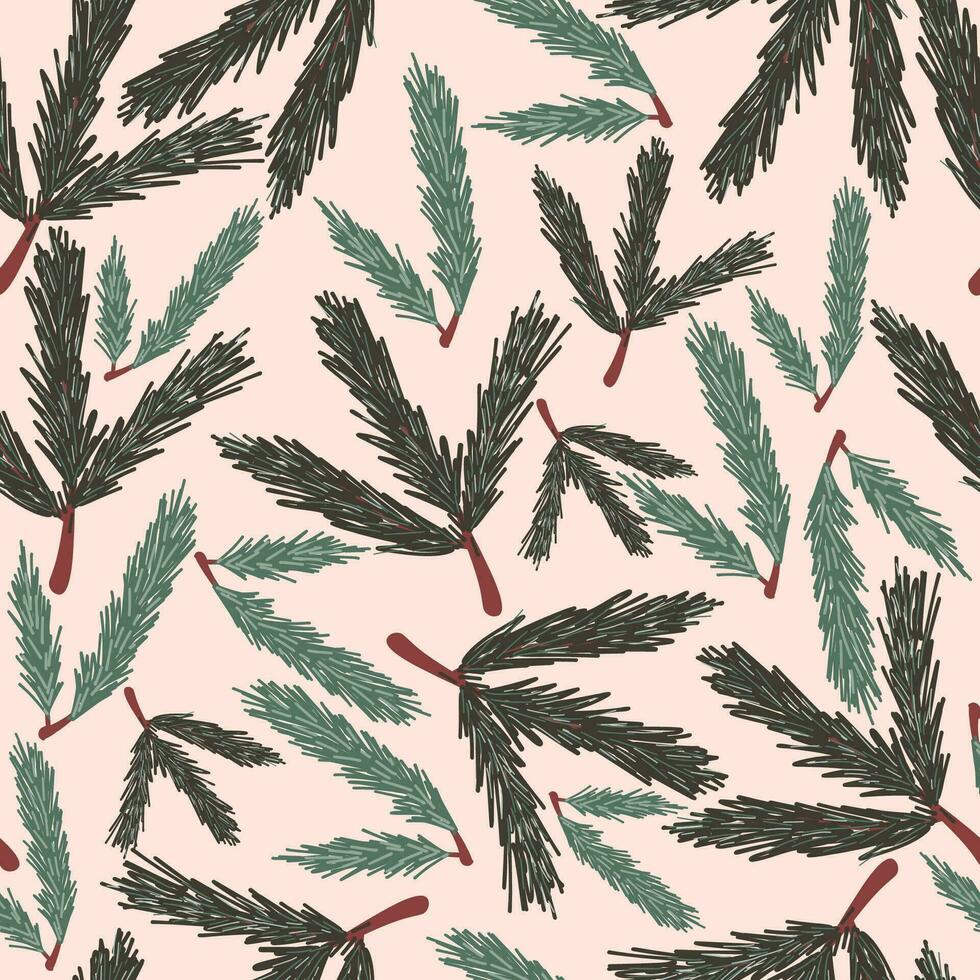 Pine brunches hand drawn seamless pattern vector