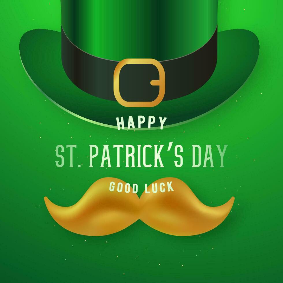 Happy St. Patrick's Day design with retro hat and moustache. vector