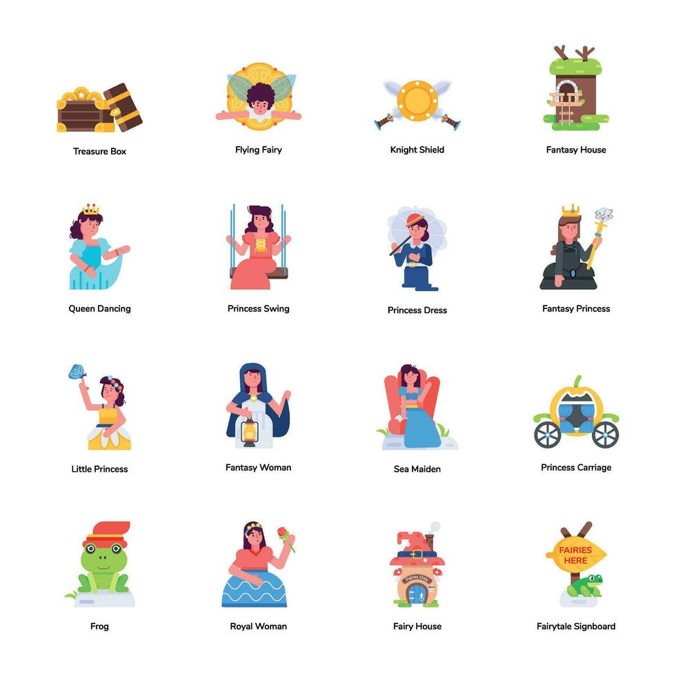 Pack of Fairytale Avatars Flat Icons vector