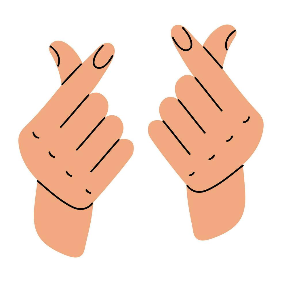 Hands shows a heart-shaped gesture, an artistic illustration of a hand drawing line. Index fingers of the heart on a white background. The concept of human body language denoting love. Vector