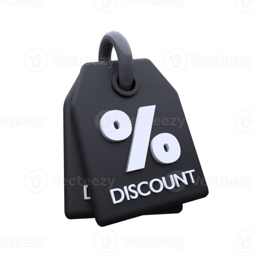 unique 3d render black discount tag icon illustration.Realistic vector illustration. png