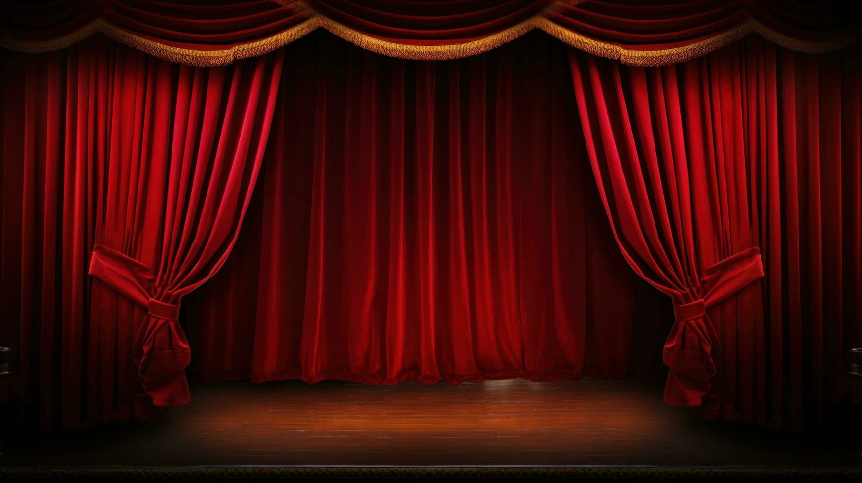 AI generated A classic theater stage with red velvet curtains and customizable copy text photo