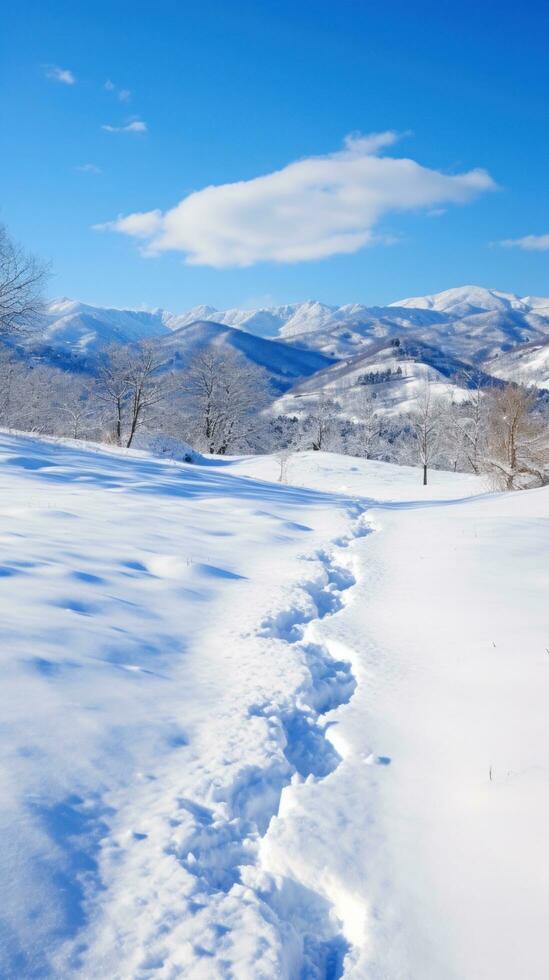 AI generated the snow-covered trails. the mountains in winter photo