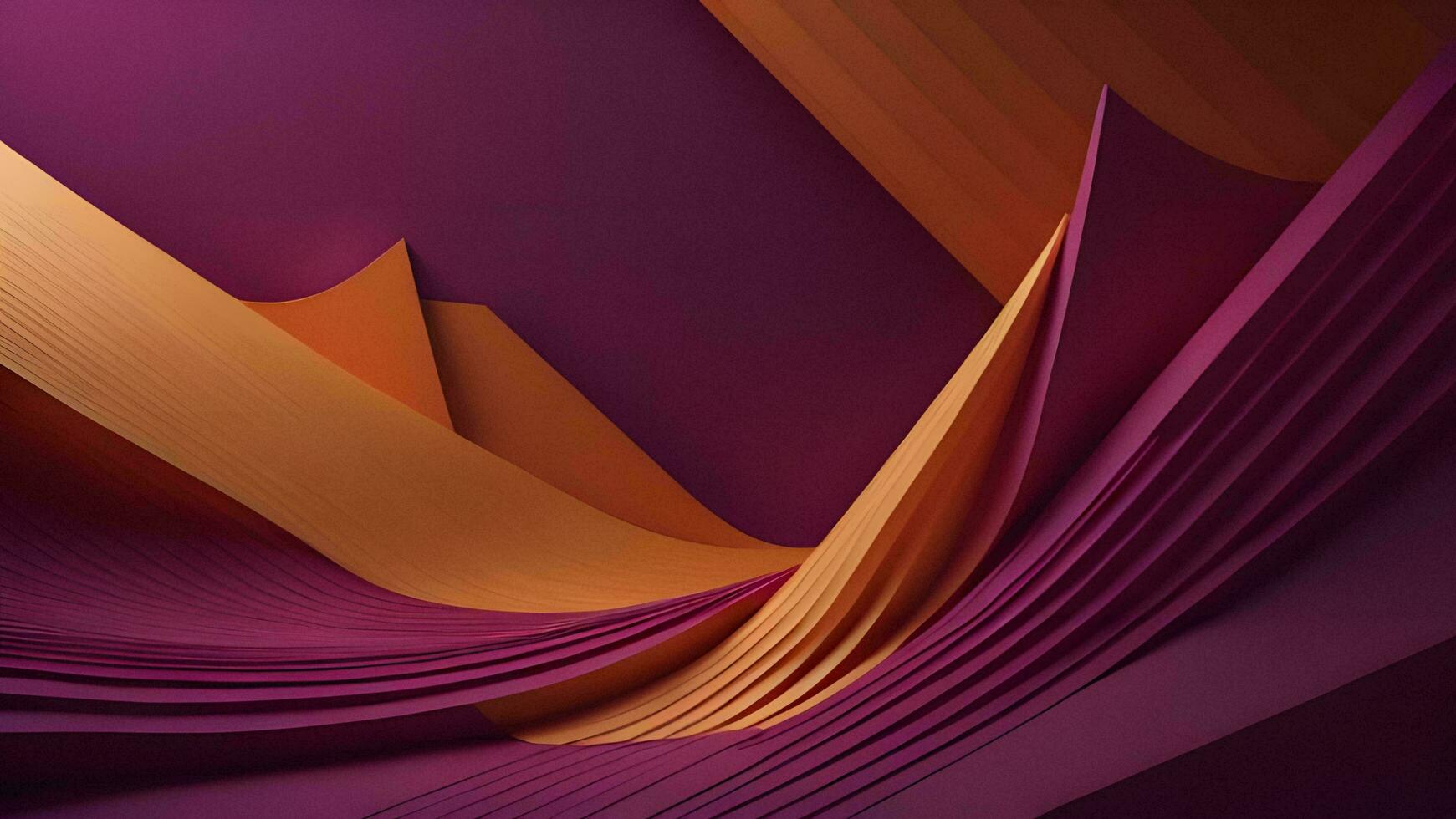 AI generated abstract background with curved paper sheets in orange and purple colors. generative ai photo