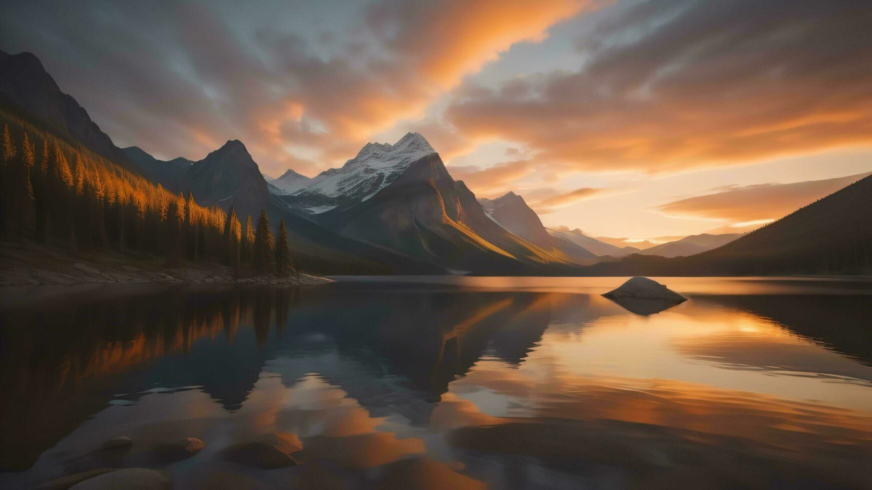 AI generated Mountains reflected in a lake at sunrise, generative ai photo