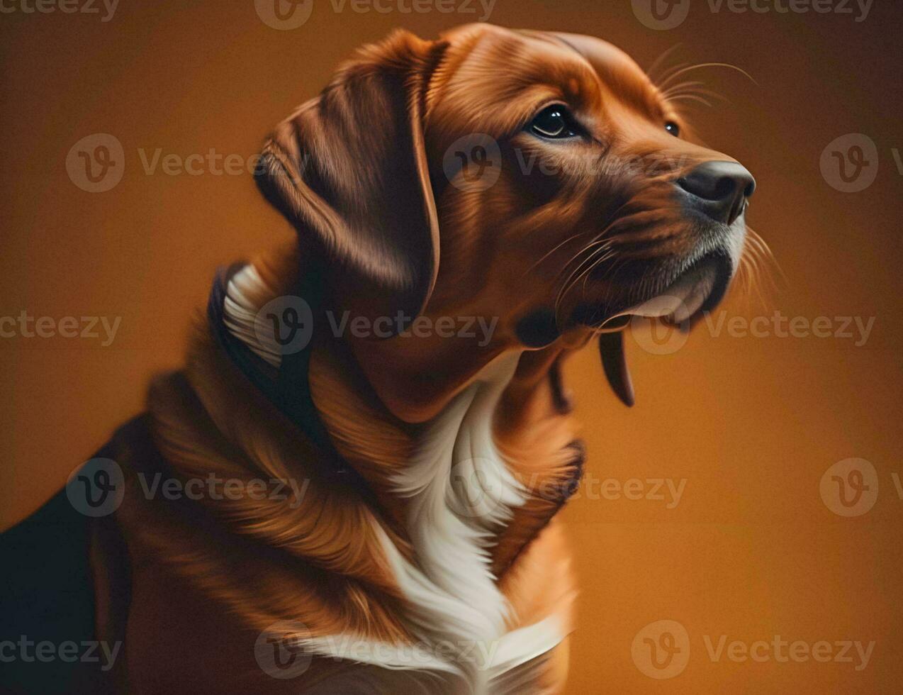 AI generated portrait of a purebred dog on a brown background in the studio. generative ai photo