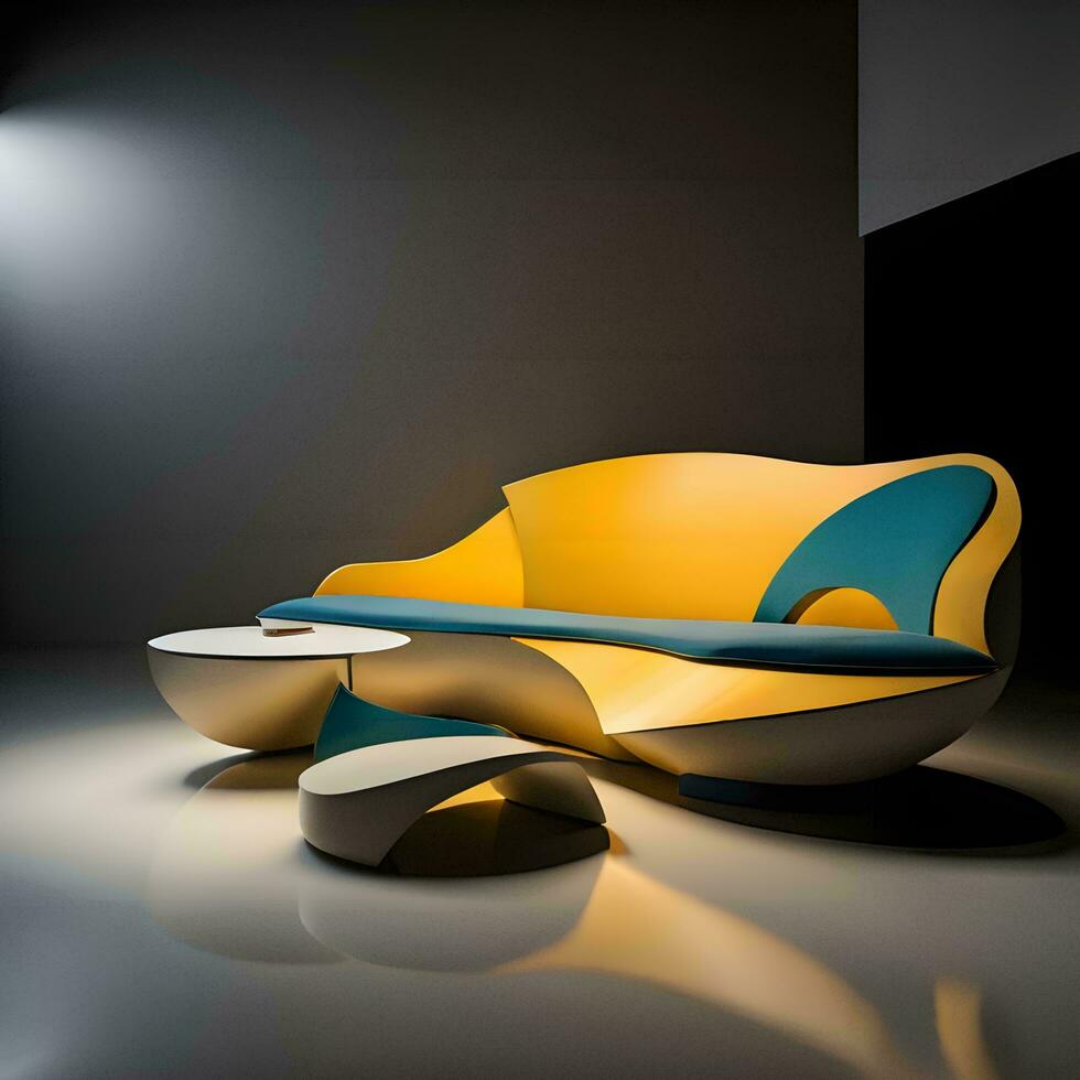 AI generated modern interior with yellow sofa, generative ai photo