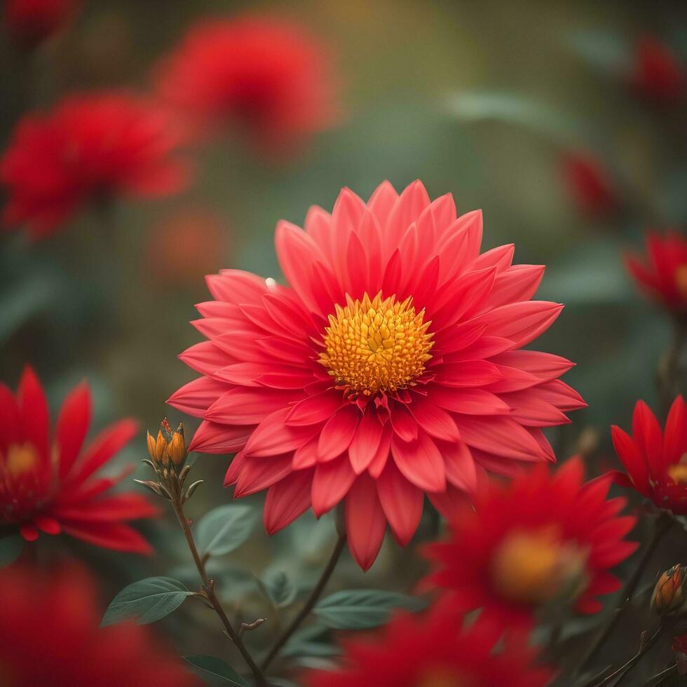 ai generado rojo dalia flores en el jardín, Clásico color tono. generativo ai foto