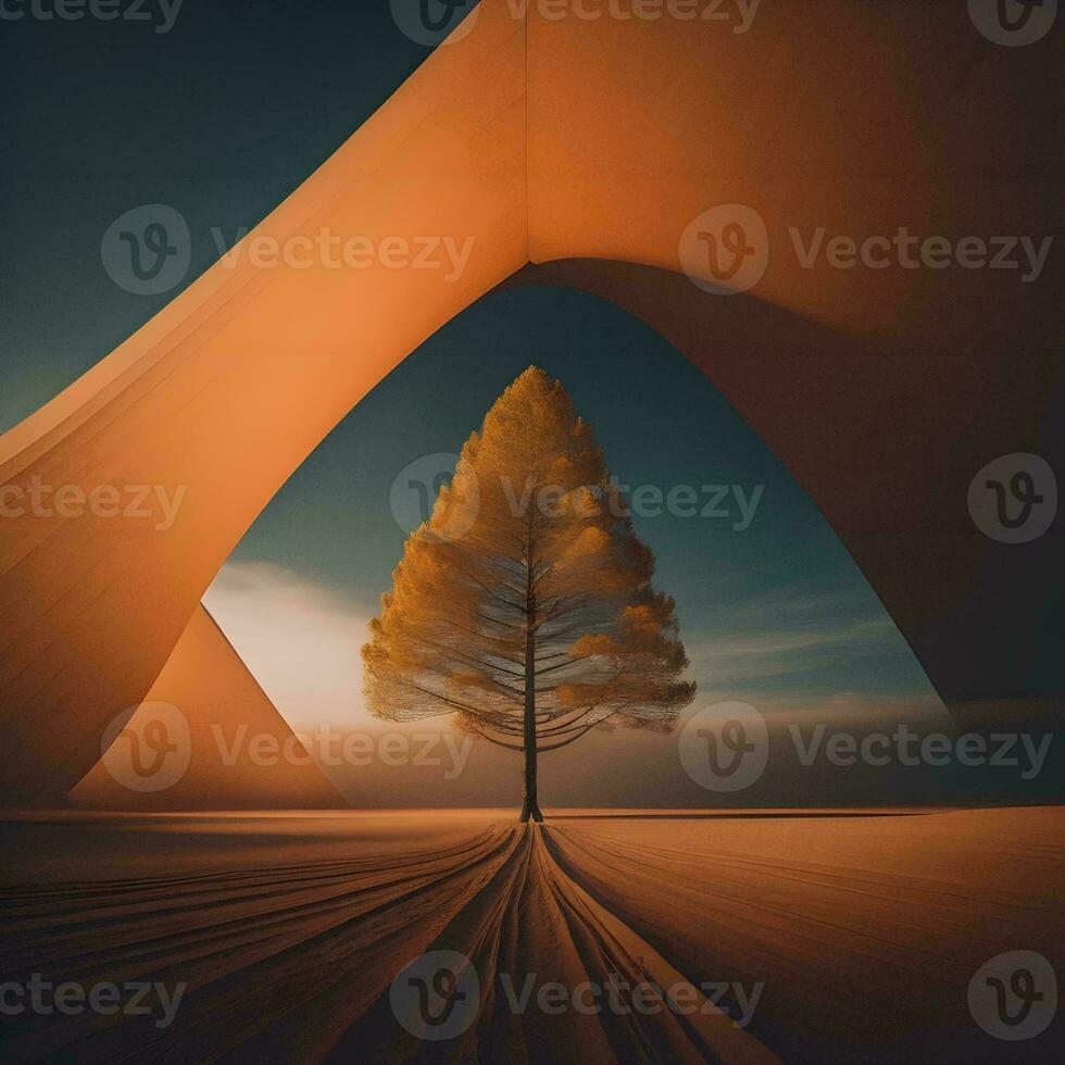 AI generated Trees in a tunnel at sunset, generative ai photo