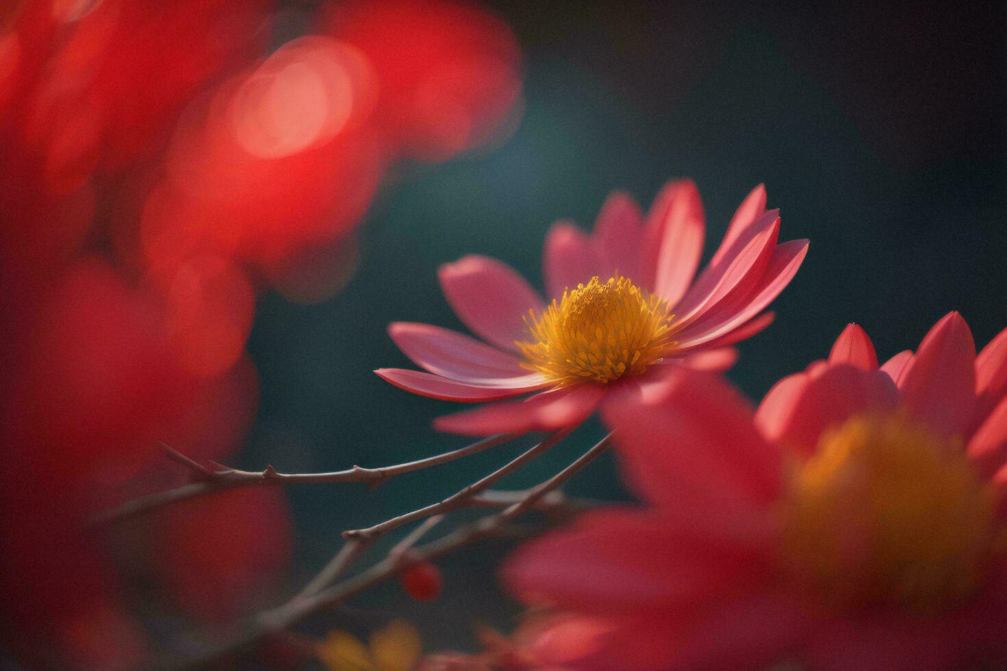 AI generated Beautiful red flower in the garden with bokeh background. generative ai photo