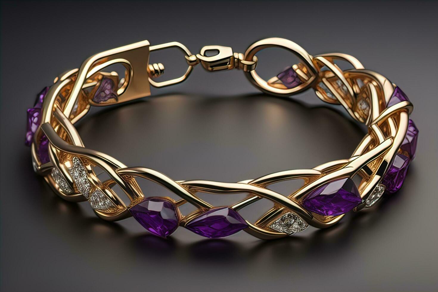 AI generated Jewelry Bracelet with precious stones on a gray background. Studio shot. ai generative photo