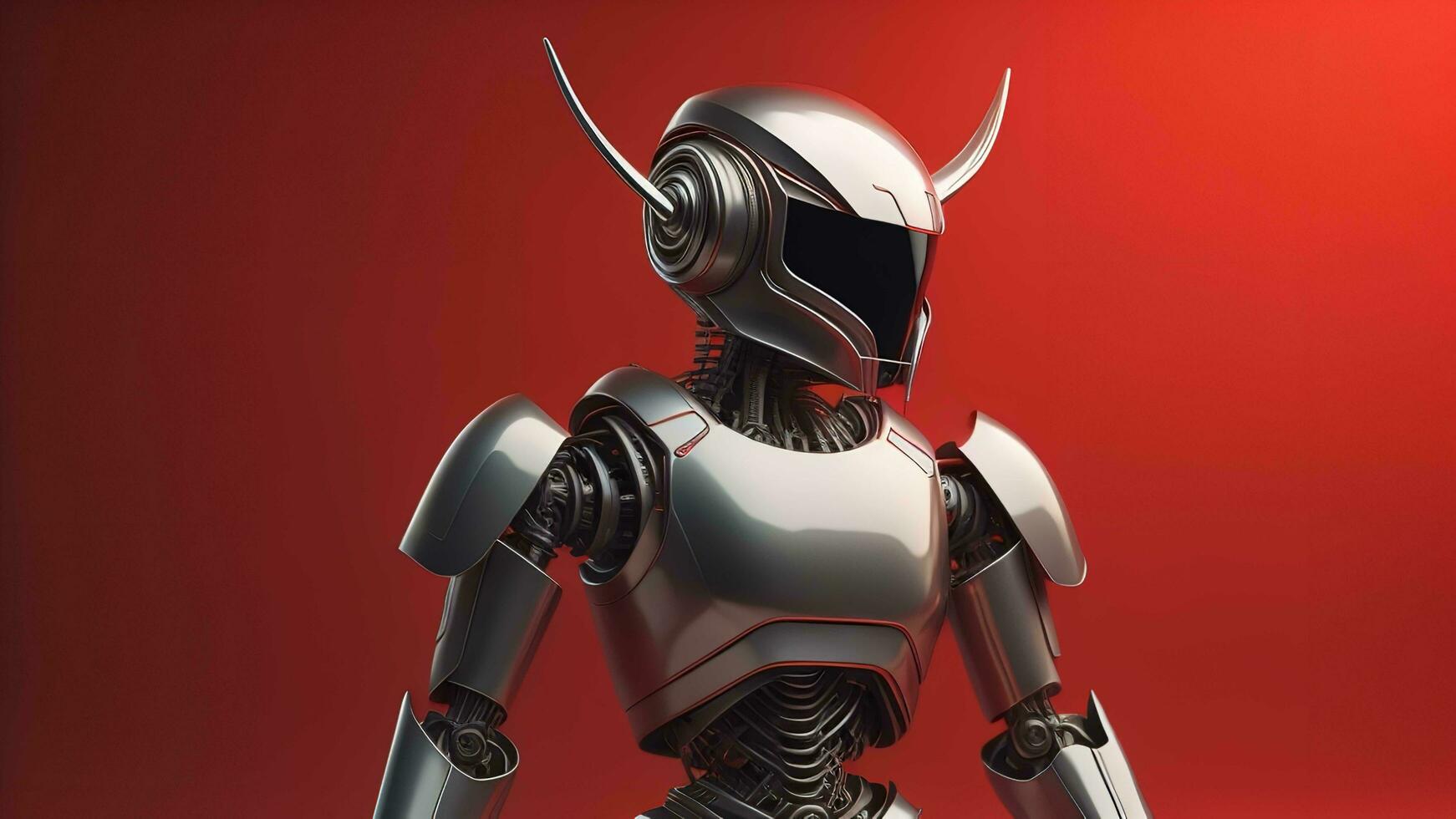 AI generated robot on a red background. generative ai photo