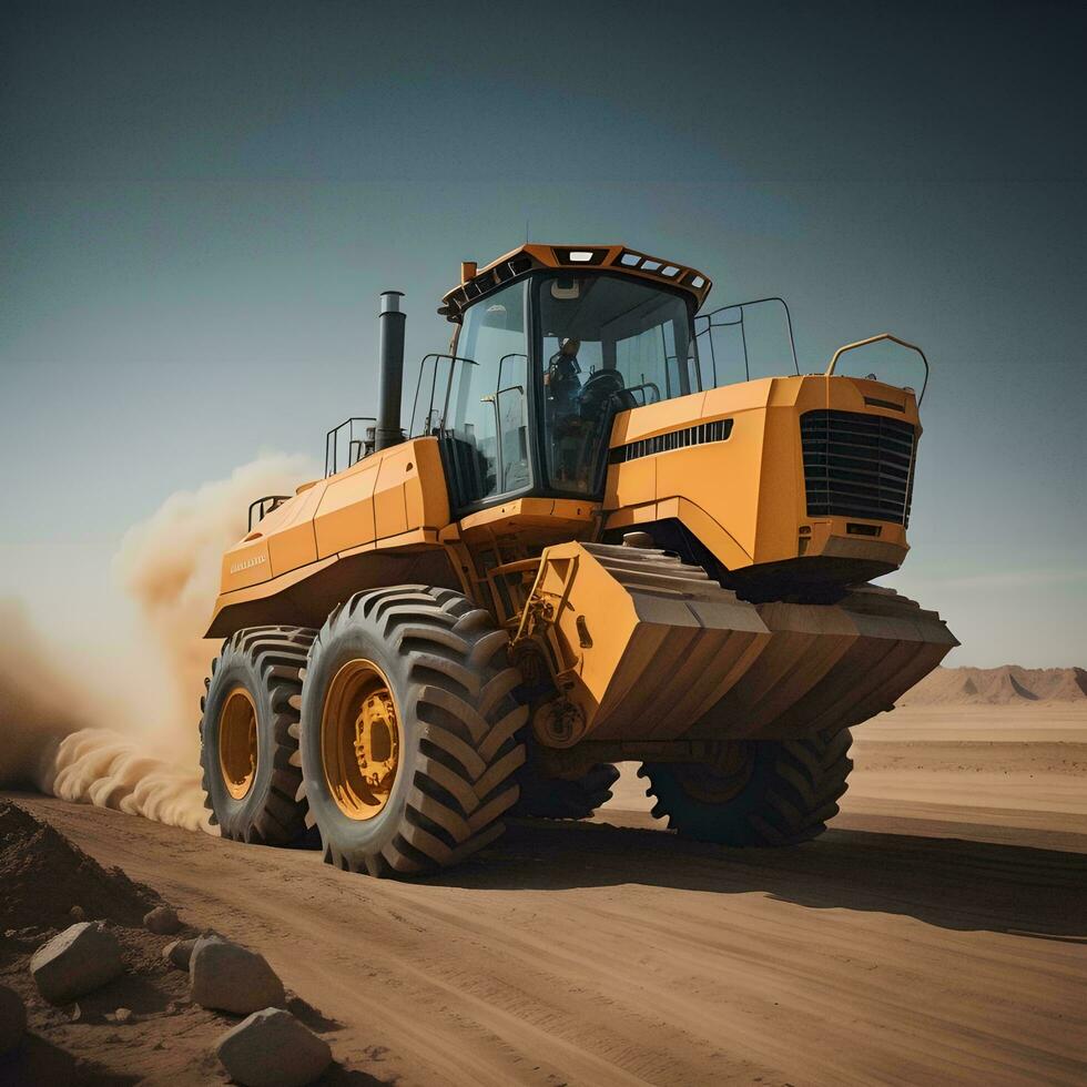 AI generated a heavy duty bulldozer working in the desert. generative ai photo