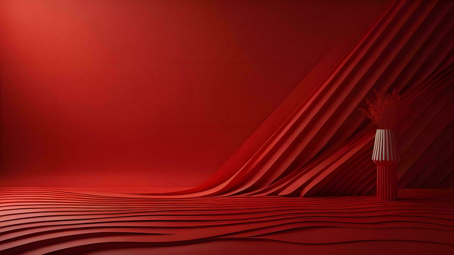 AI generated Abstract red background with curved lines and vase. generative ai photo