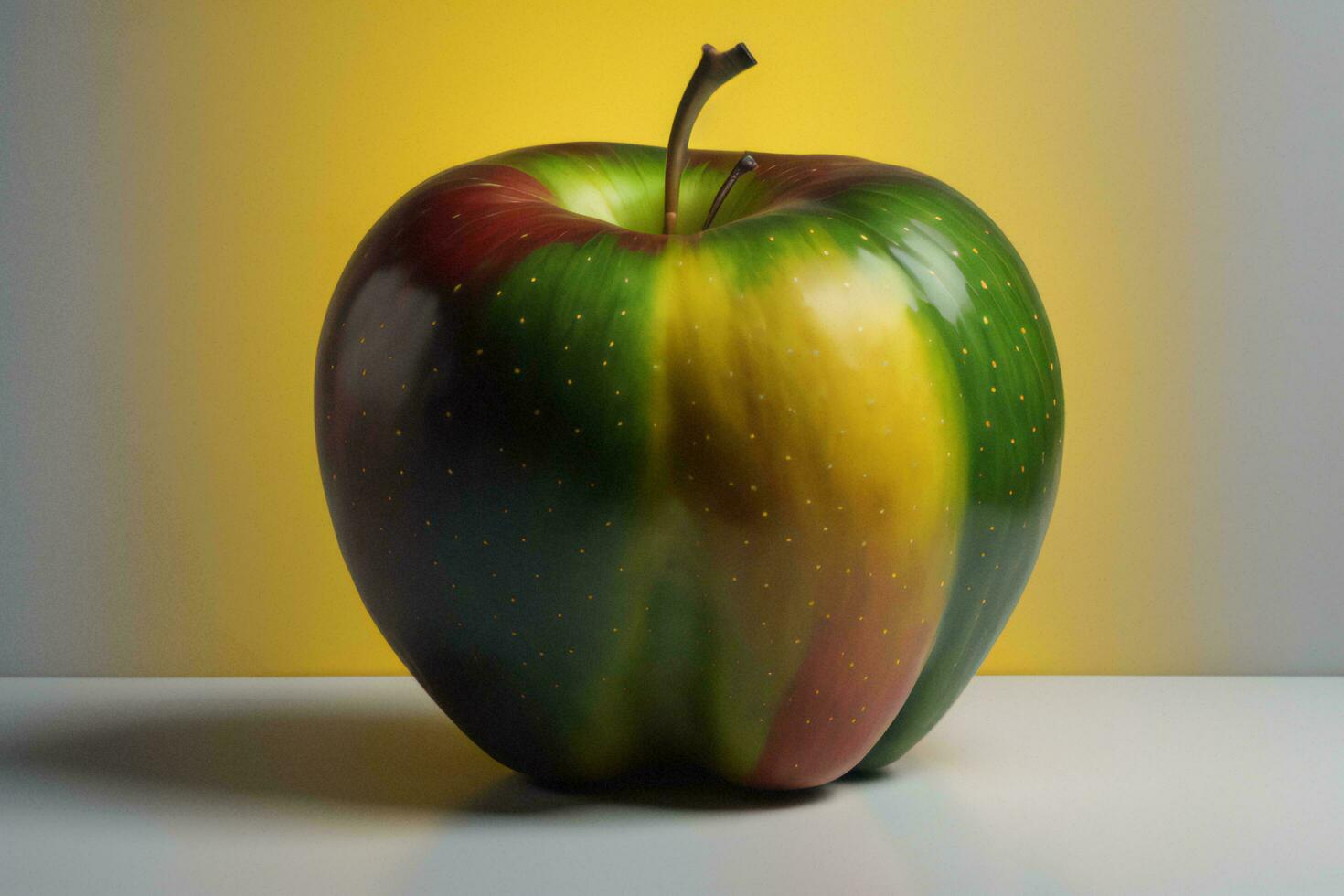 AI generated Green and red apple on a yellow background. ai generated photo