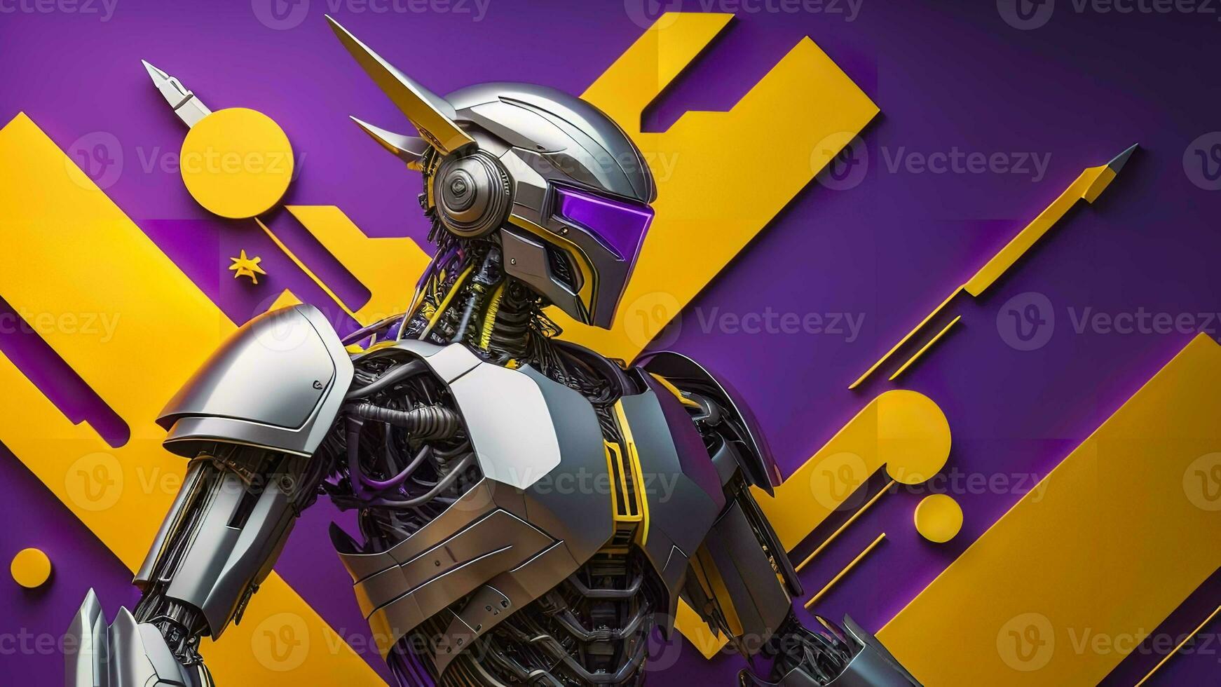 AI generated Cyborg in purple and yellow background. generative ai photo