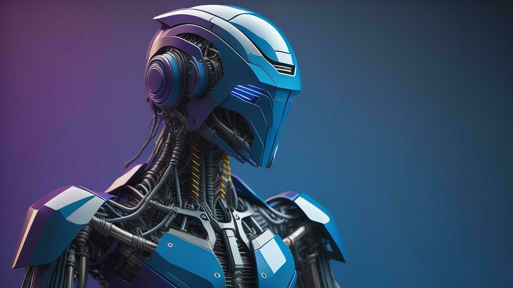 AI generated Cyborg or robot on blue background. generative ai photo