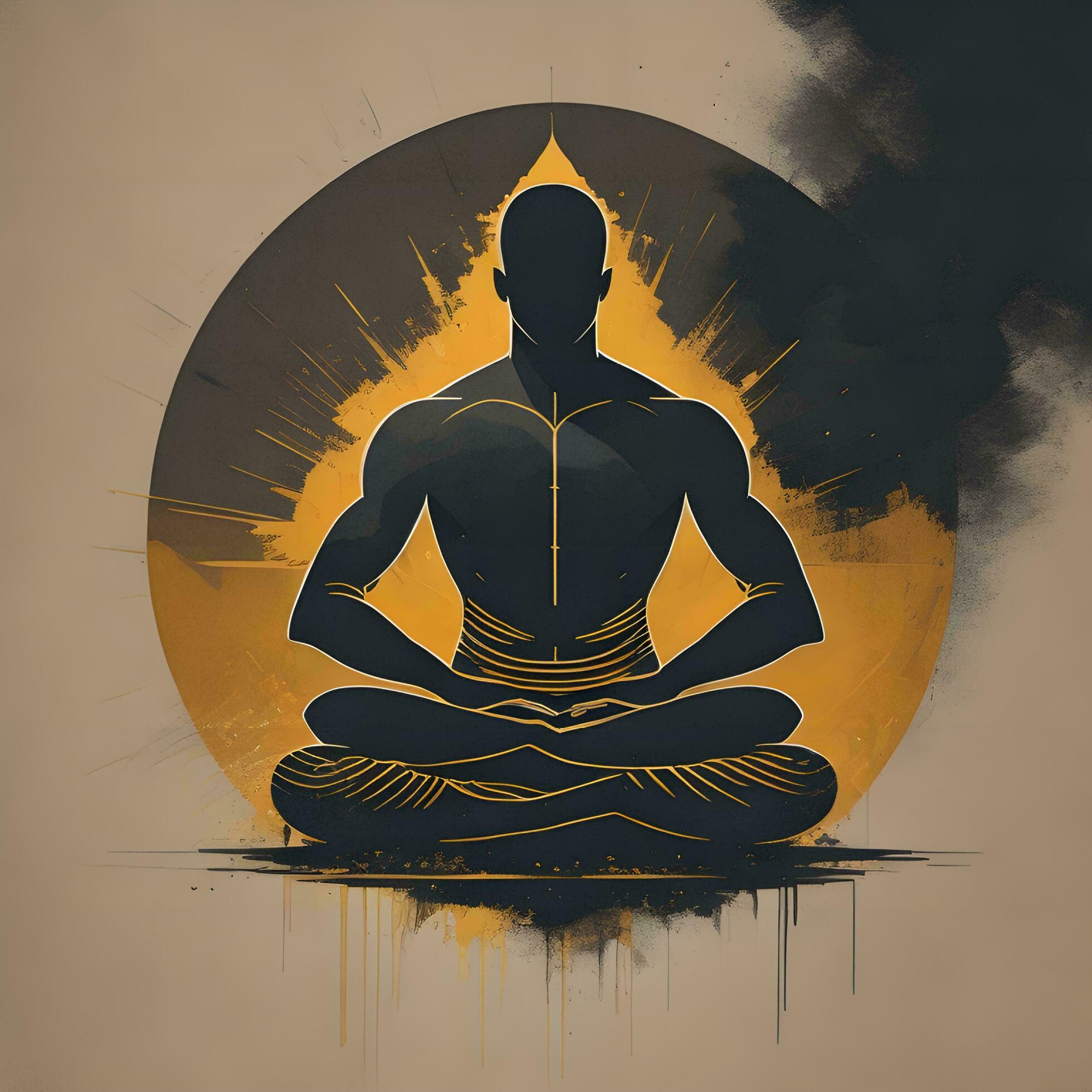 AI generated Man meditating in lotus pose. Silhouette of a man on