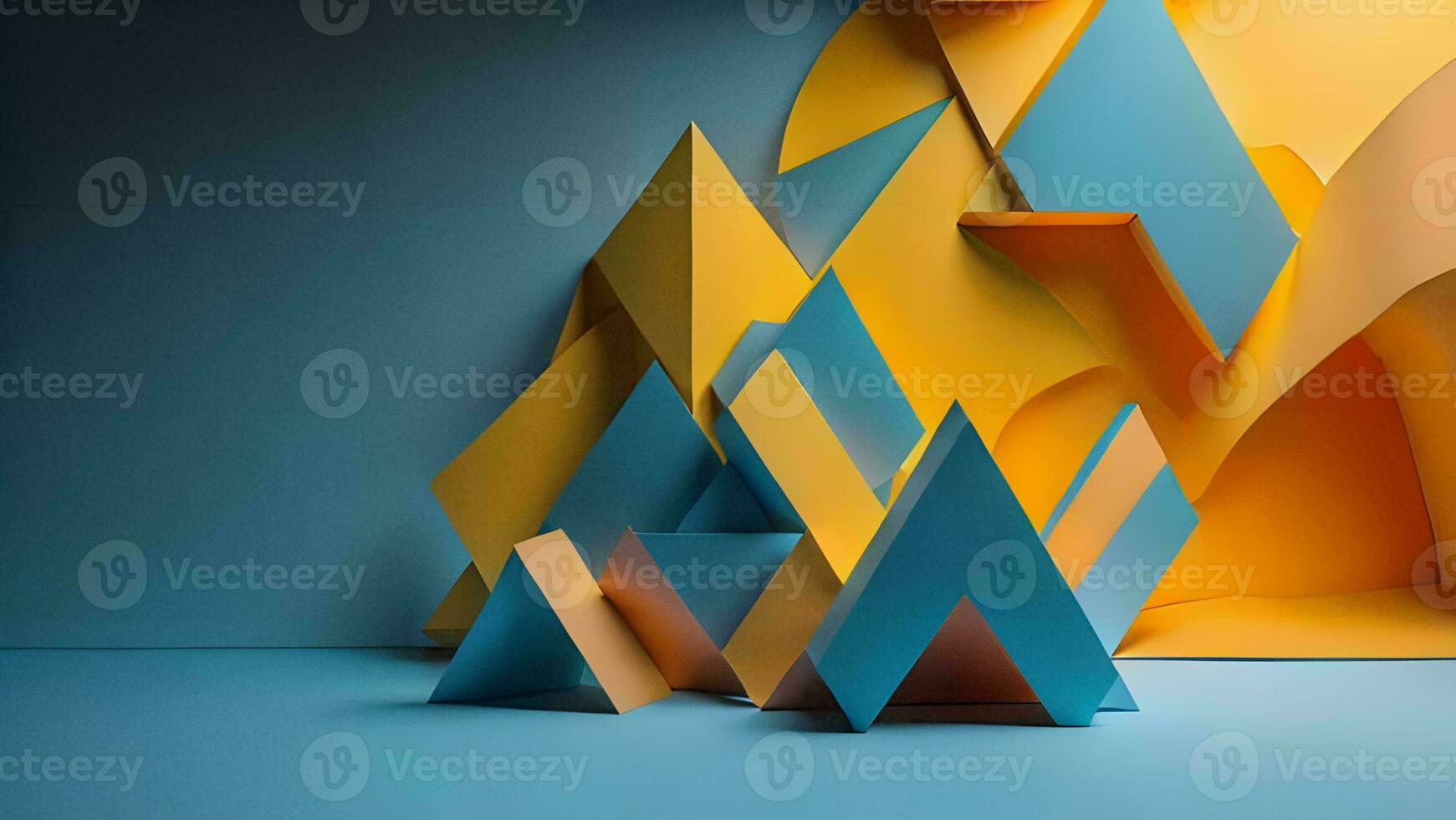 AI generated Abstract geometric shape. Minimalistic background with blue and orange color. generative ai photo