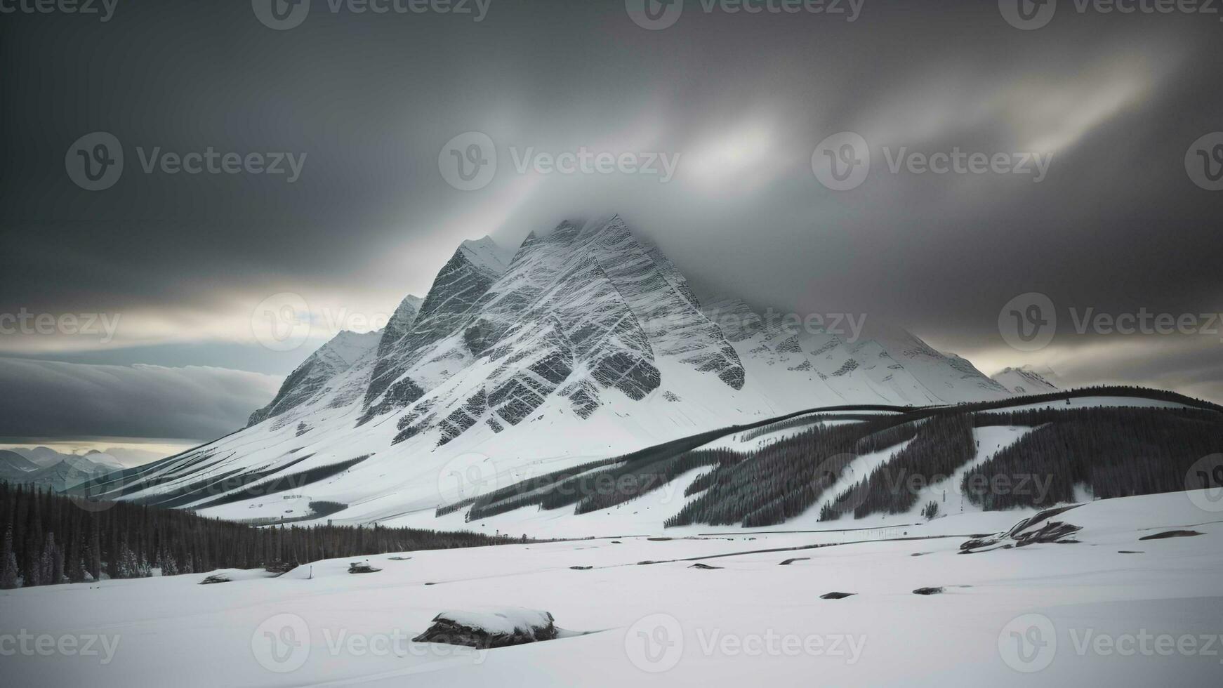 AI generated Mountains in Banff National Park, Alberta, Canada in winter. generative ai photo