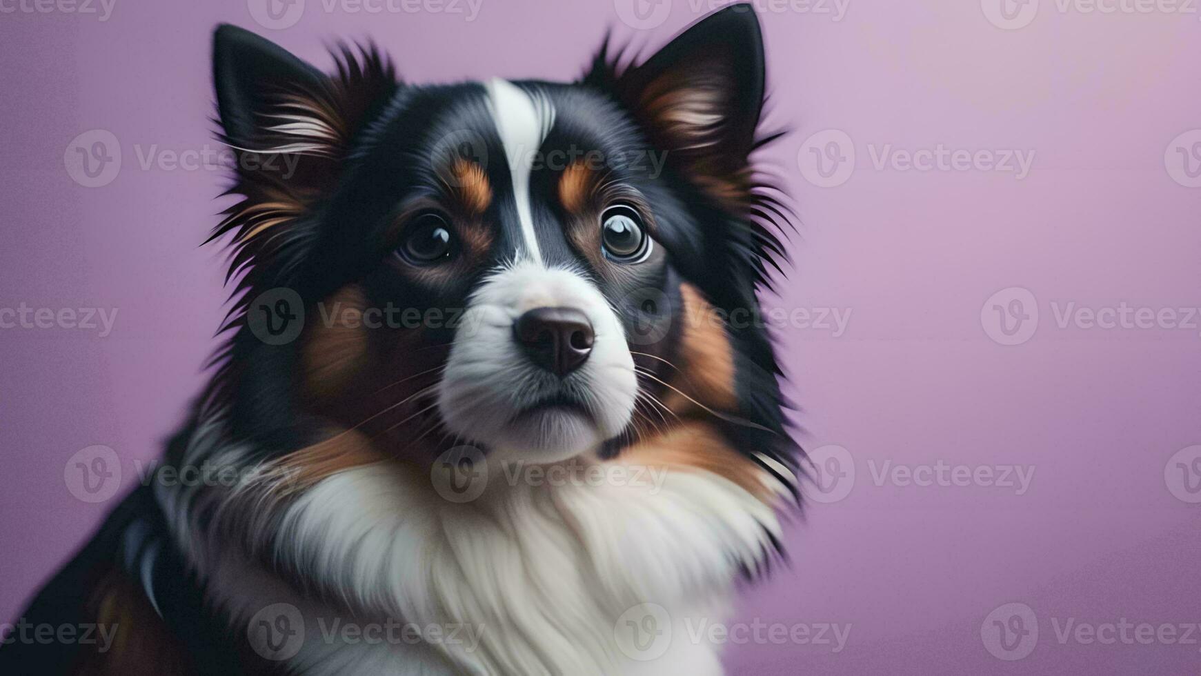 AI generated Portrait of a cute Australian shepherd dog on a purple background. generative ai photo