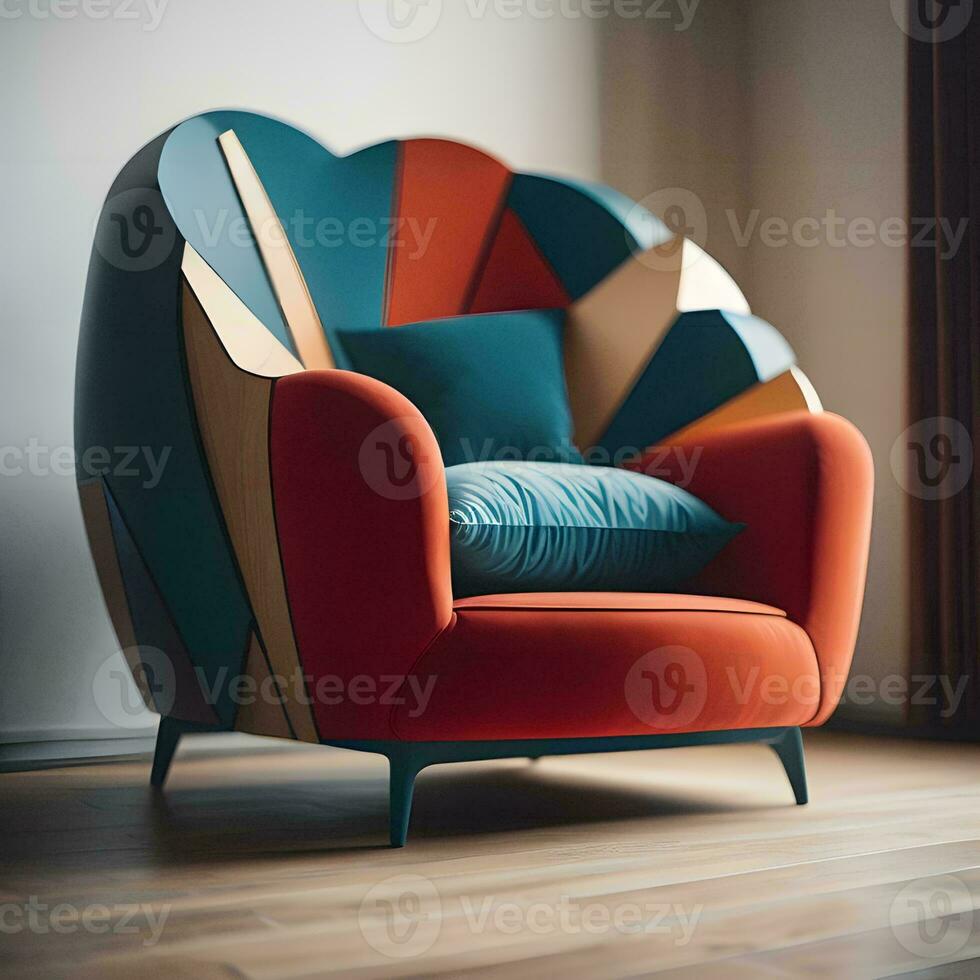 ai generado vistoso Sillón con almohadas en el vivo habitación. generativo ai foto