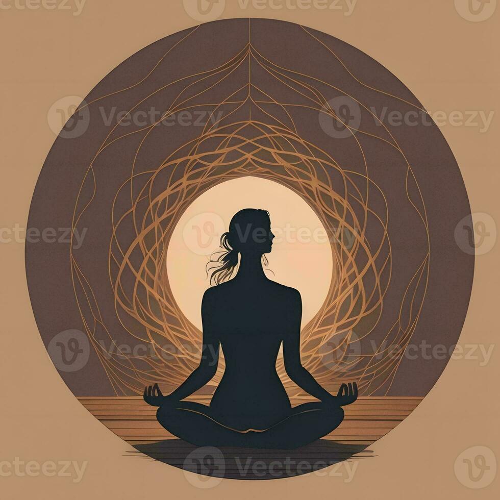 AI generated Silhouette of a woman practicing yoga in lotus position. Vector illustration. generative ai photo