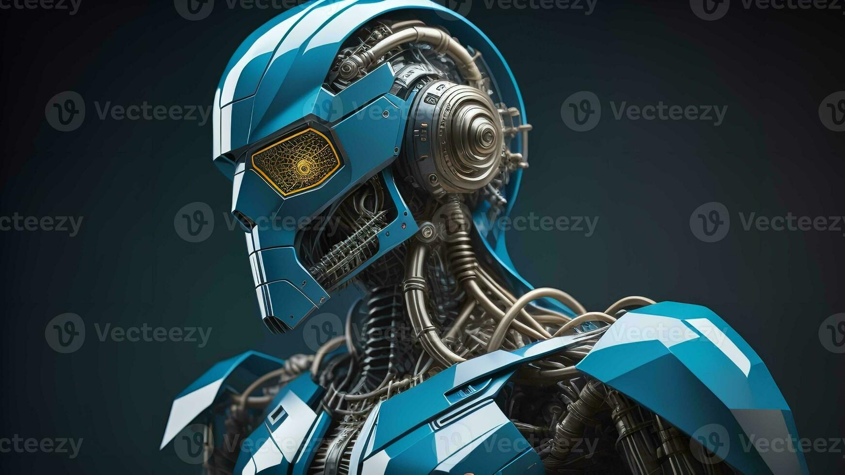 AI generated a robot in blue color isolated on black background. generative ai photo