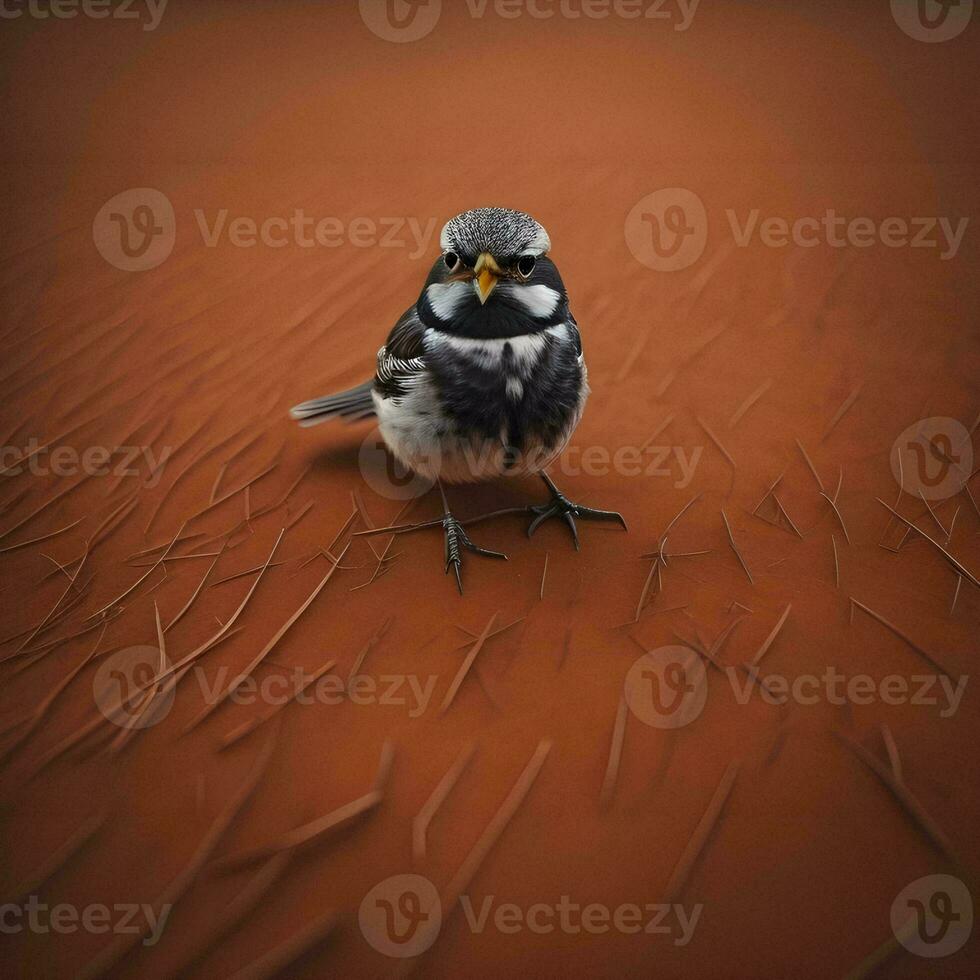 AI generated a little bird on a cracked earth background. generative ai photo