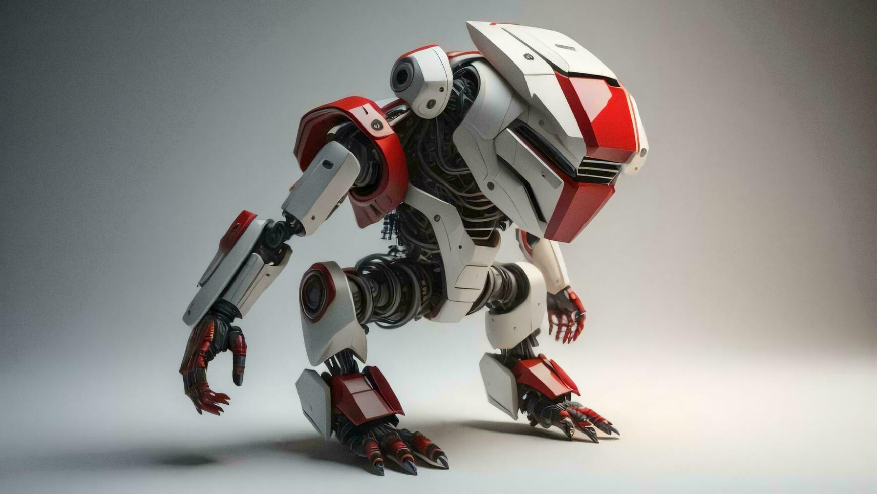 AI generated a robot on a gray background with copy space. generative ai photo