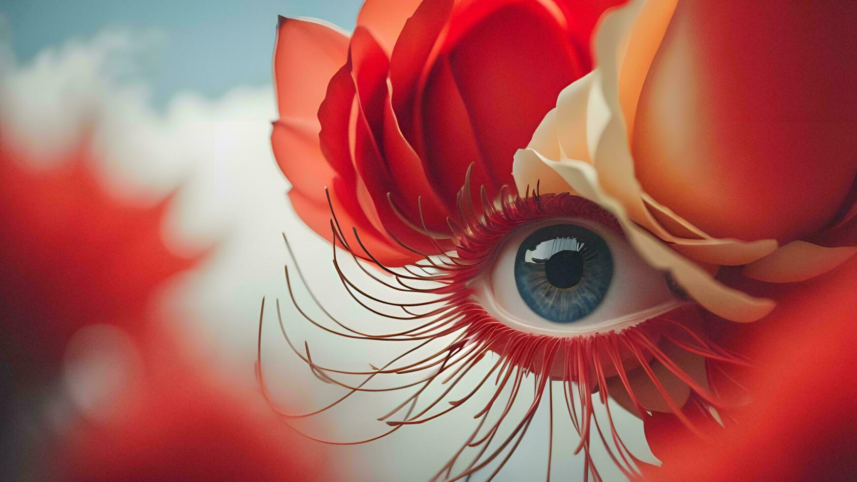 AI generated Beautiful female eye with long eyelashes and a red rose. generative ai photo