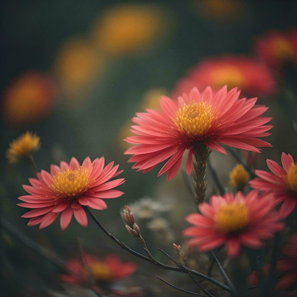 AI generated Beautiful red chrysanthemum flowers in the meadow. generative ai photo