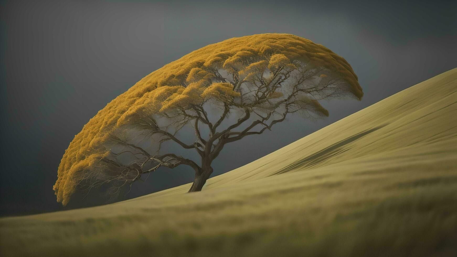 AI generated Lonely tree in the middle of a wheat field, generative ai photo