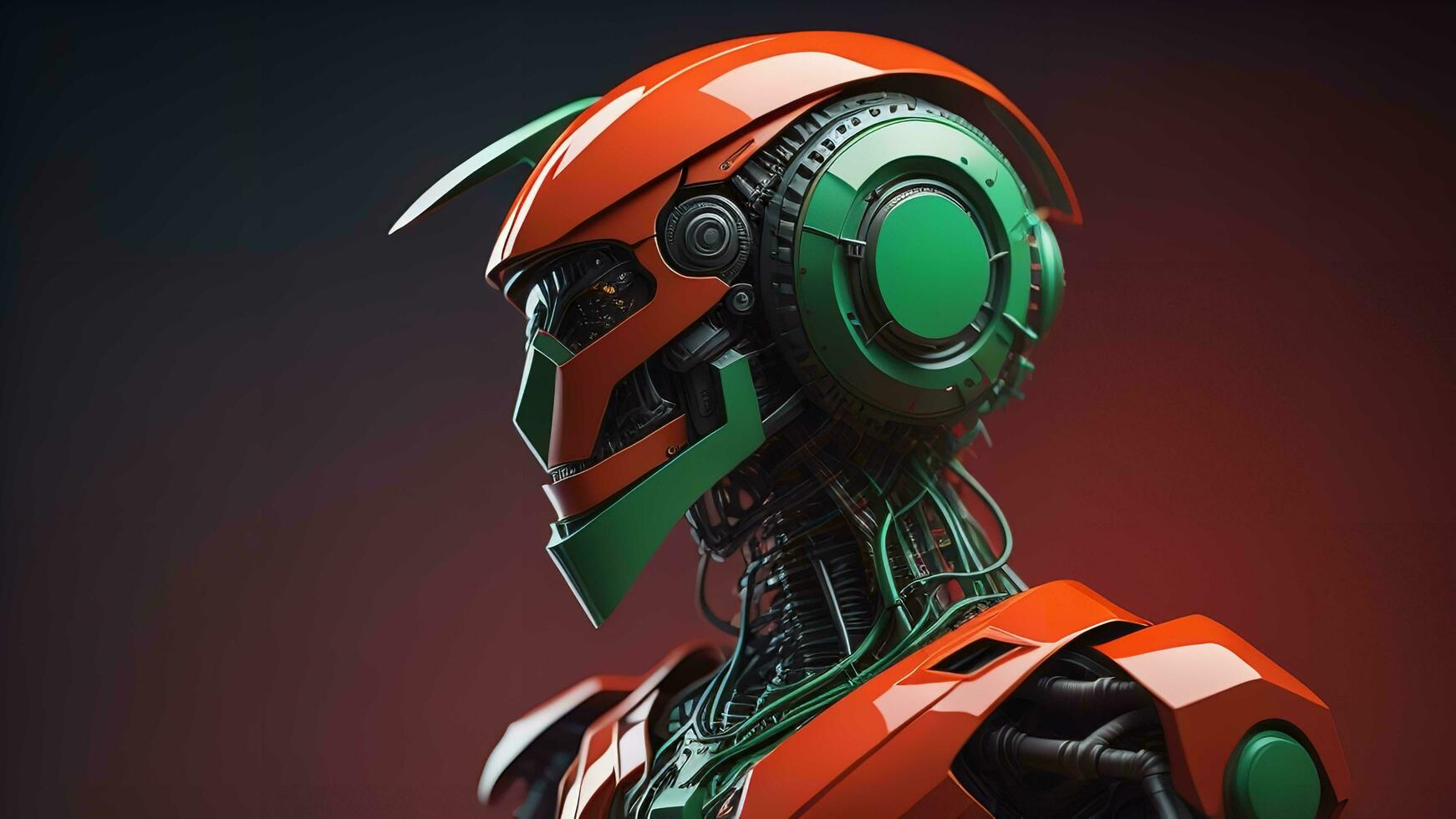 AI generated robot in red and green helmet generative ai photo