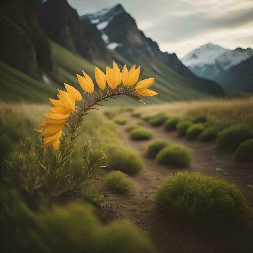 AI generated Sunflower in the highlands. generative ai photo