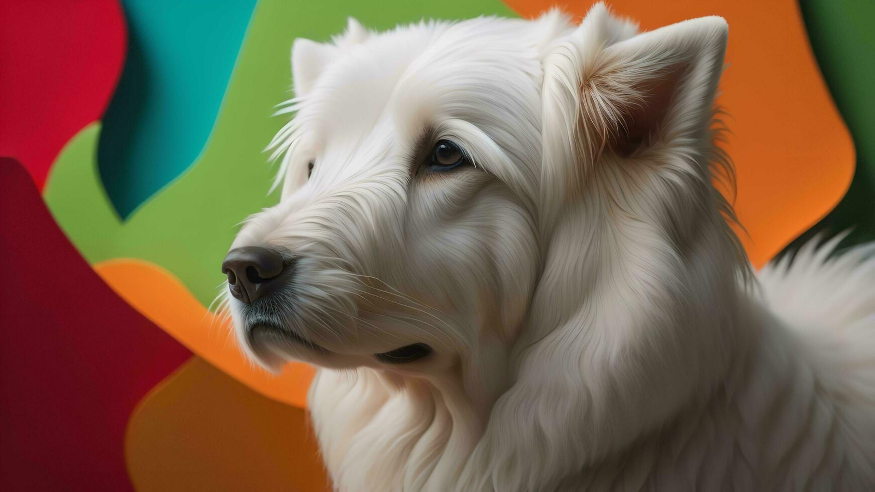 ai generado Oeste tierras altas blanco terrier retrato en un multicolor antecedentes. generativo ai foto