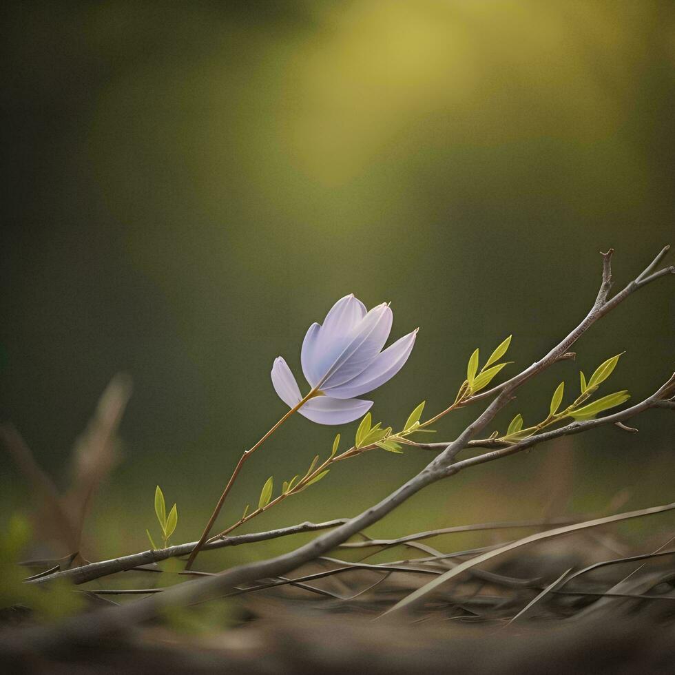 AI generated Purple crocus flower in the forest with soft bokeh. generative ai photo