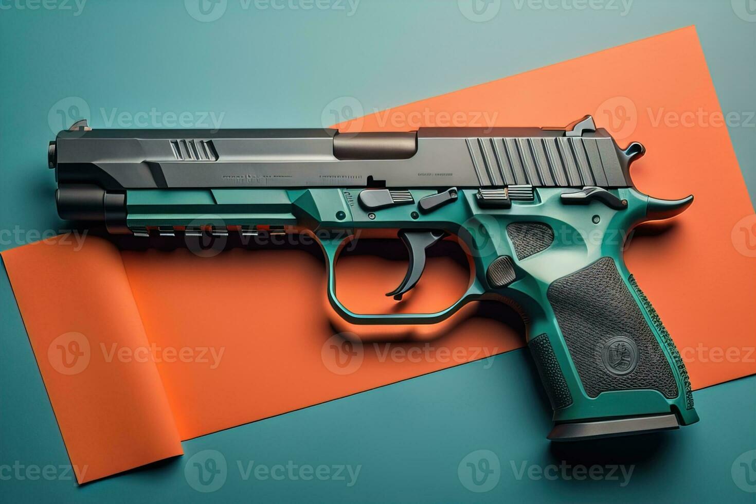 AI generated Semi-automatic handgun on a solid color background. Close-up. ai generative photo