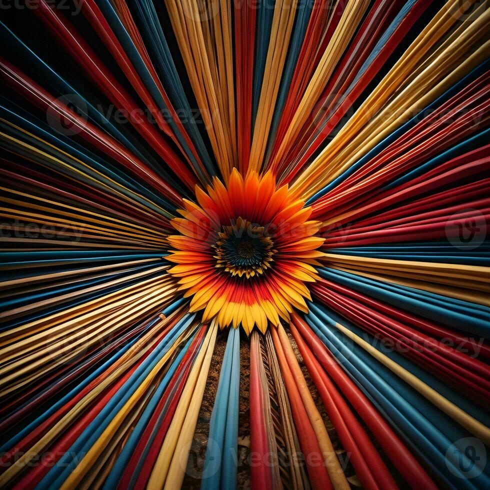 AI generated abstract background of colorful wooden sticks in the shape of a flower. generative ai photo