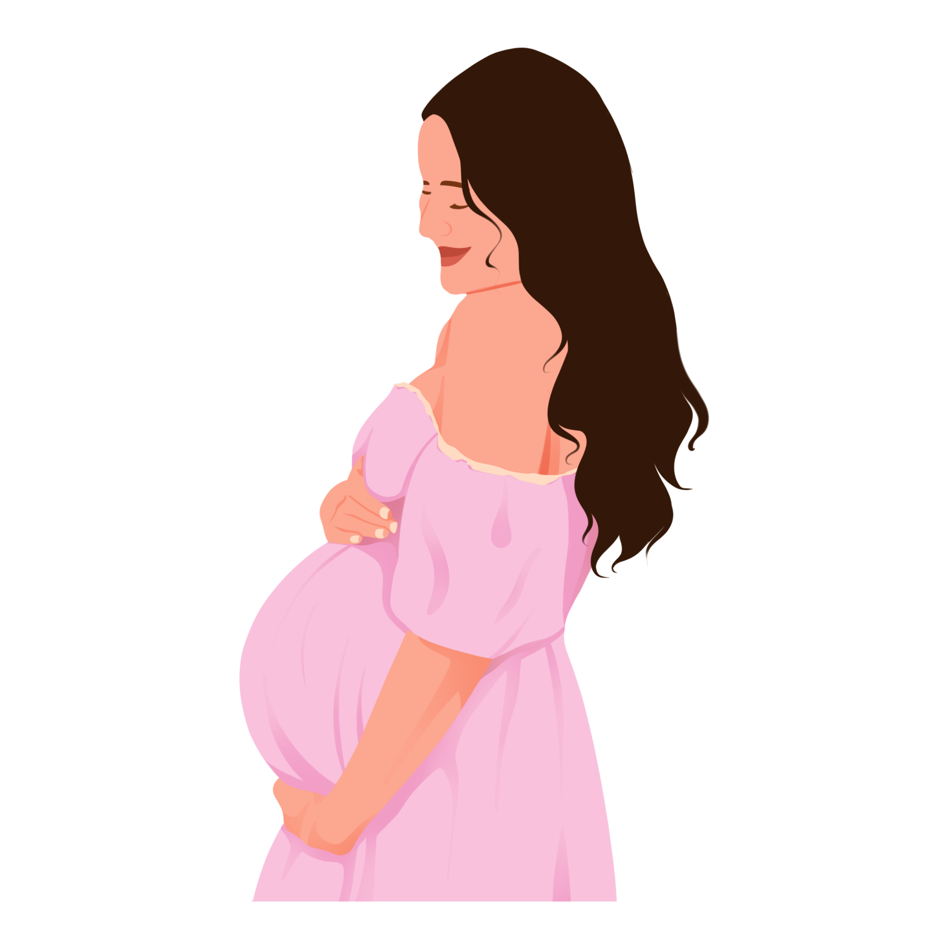 Pregnant Woman Feeling Baby Kick Illustration. Expecting protective