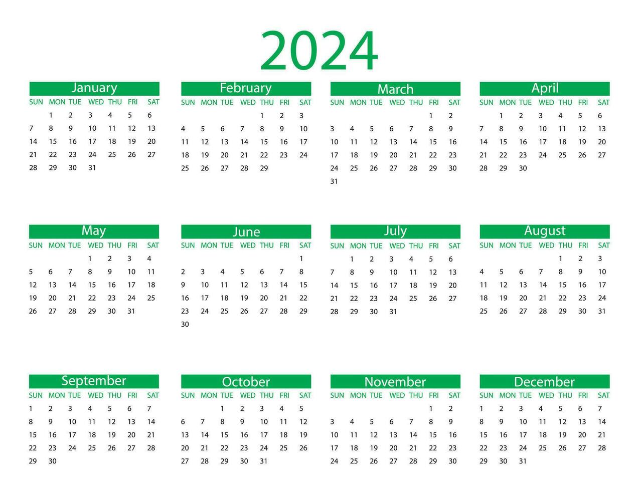 calendario 2024 año. vector ilustración. el semana empieza en domingo.