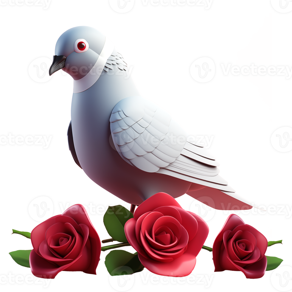 AI generated Cute dove with rose flower element, 3d design. Suitable for Valentine and design elements png