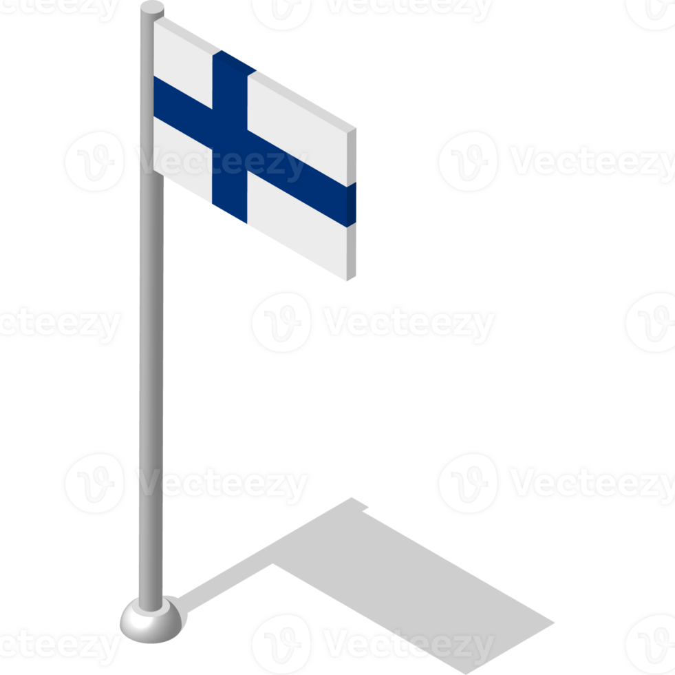 isometrisch Flagge von Finnland im statisch Position auf Fahnenstange. National Banner von Land im statisch, sogar Position. png Bild auf transparent Hintergrund