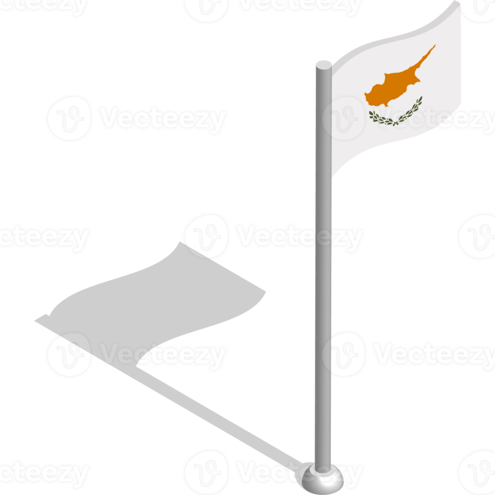 isométrica bandera de Chipre en movimiento en asta de bandera. nacional bandera revolotea en viento. png imagen en transparente antecedentes