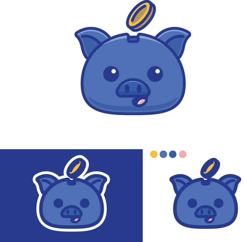 linda cerdito banco dibujos animados mascota logo vector