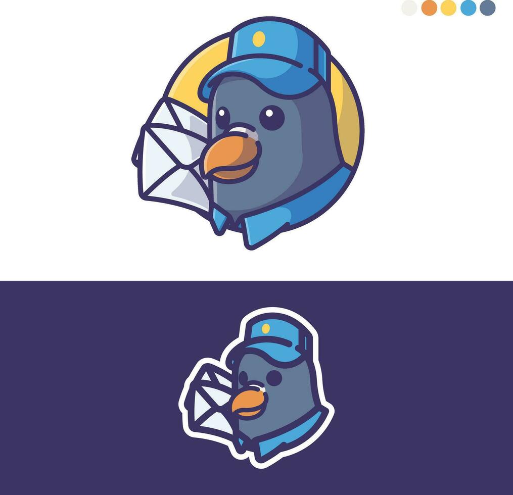 Cute pigeon postman cartoon mascot logo vector