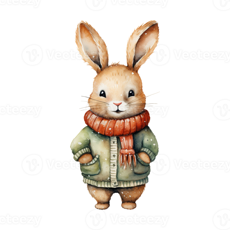 AI generated watercolor of a rabbit wearing a sweater. AI generated image png