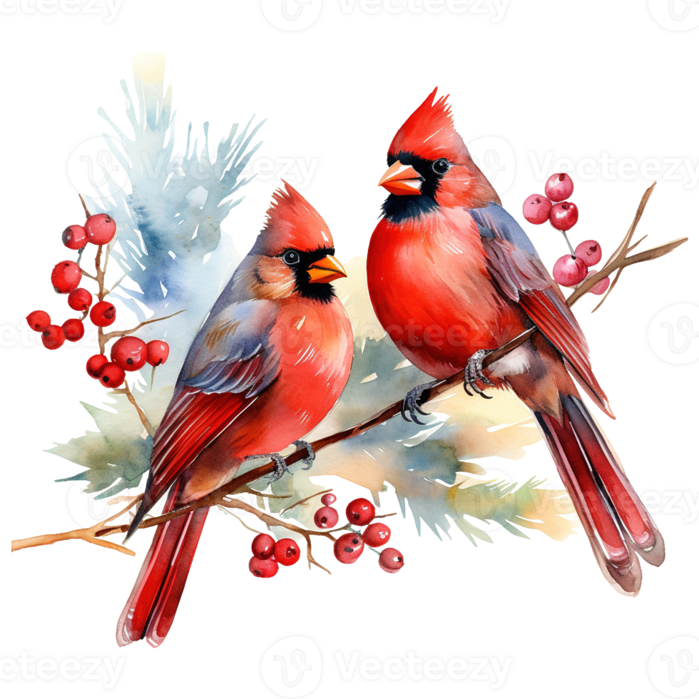 AI generated red cardinal sitting on a branch with berries. AI generated image png