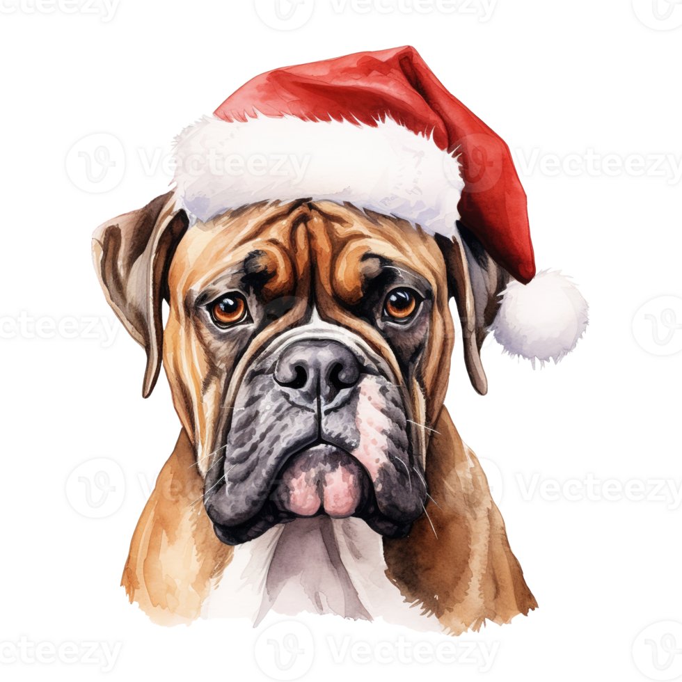 ai gegenereerd bokser hond vervelend een de kerstman hoed. ai gegenereerd beeld png